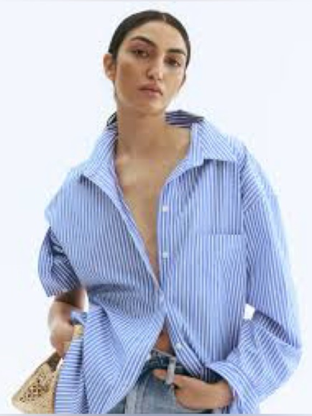 💙 ZARA • Blue + White Striped Oversized Button Down Shirt